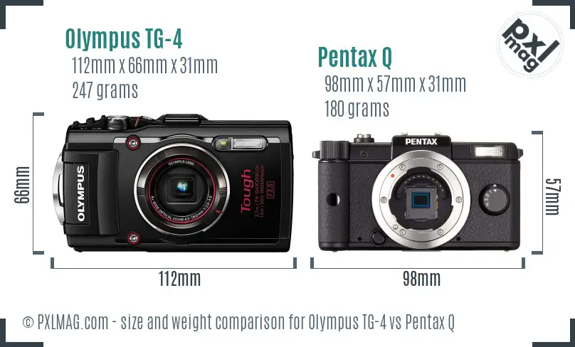 Olympus TG-4 vs Pentax Q size comparison