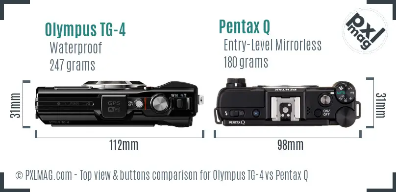 Olympus TG-4 vs Pentax Q top view buttons comparison