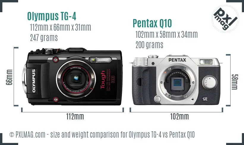 Olympus TG-4 vs Pentax Q10 size comparison