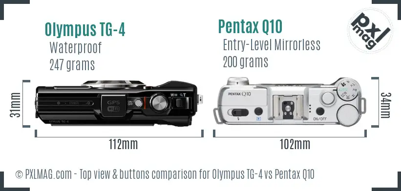 Olympus TG-4 vs Pentax Q10 top view buttons comparison
