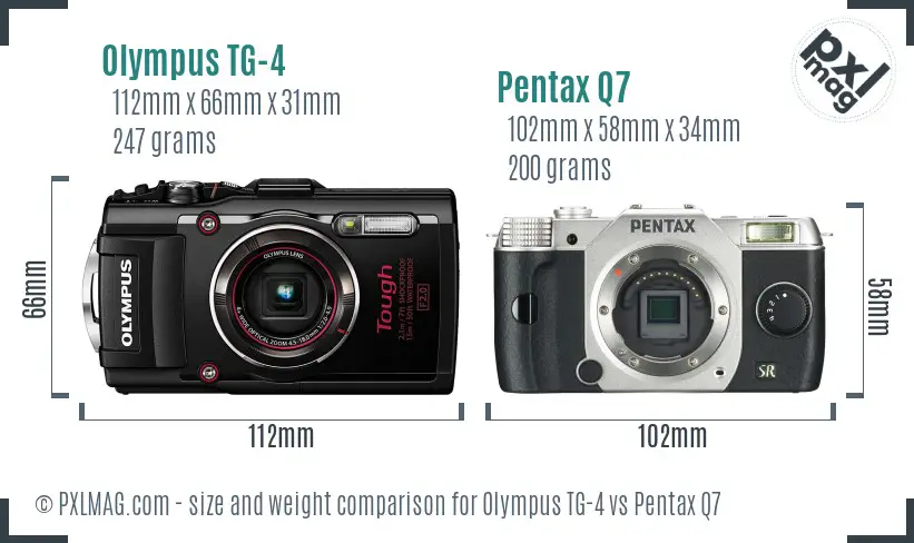 Olympus TG-4 vs Pentax Q7 size comparison