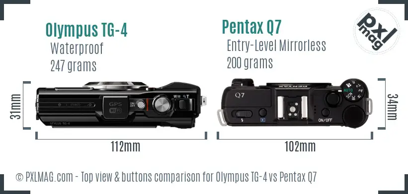Olympus TG-4 vs Pentax Q7 top view buttons comparison