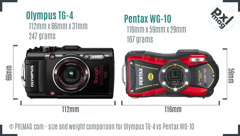 Olympus TG-4 vs Pentax WG-10 size comparison