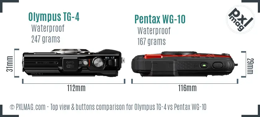 Olympus TG-4 vs Pentax WG-10 top view buttons comparison