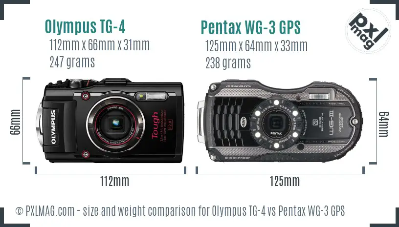 Olympus TG-4 vs Pentax WG-3 GPS size comparison