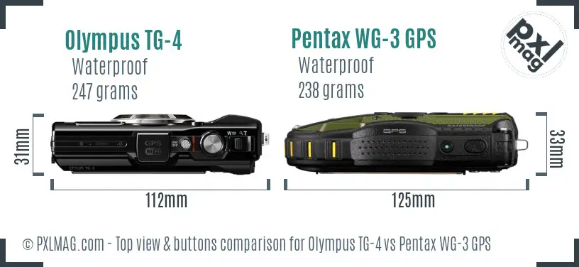 Olympus TG-4 vs Pentax WG-3 GPS top view buttons comparison