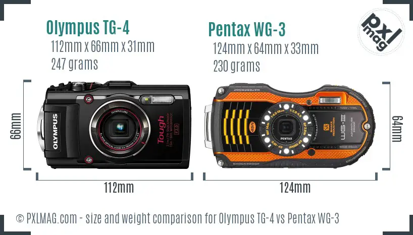 Olympus TG-4 vs Pentax WG-3 size comparison
