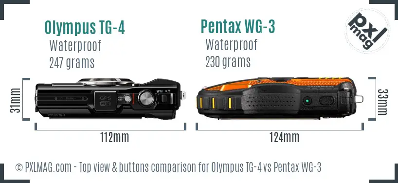 Olympus TG-4 vs Pentax WG-3 top view buttons comparison