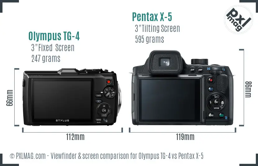 Olympus TG-4 vs Pentax X-5 Screen and Viewfinder comparison Olympus TG-4 vs Pentax X-5 Screen and Viewfinder comparison