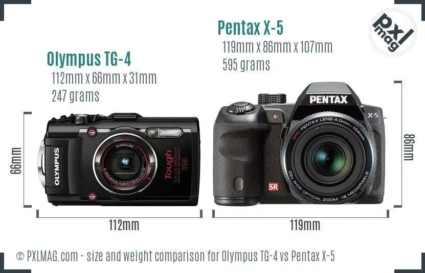 Olympus TG-4 vs Pentax X-5 size comparison Olympus TG-4 vs Pentax X-5 size comparison