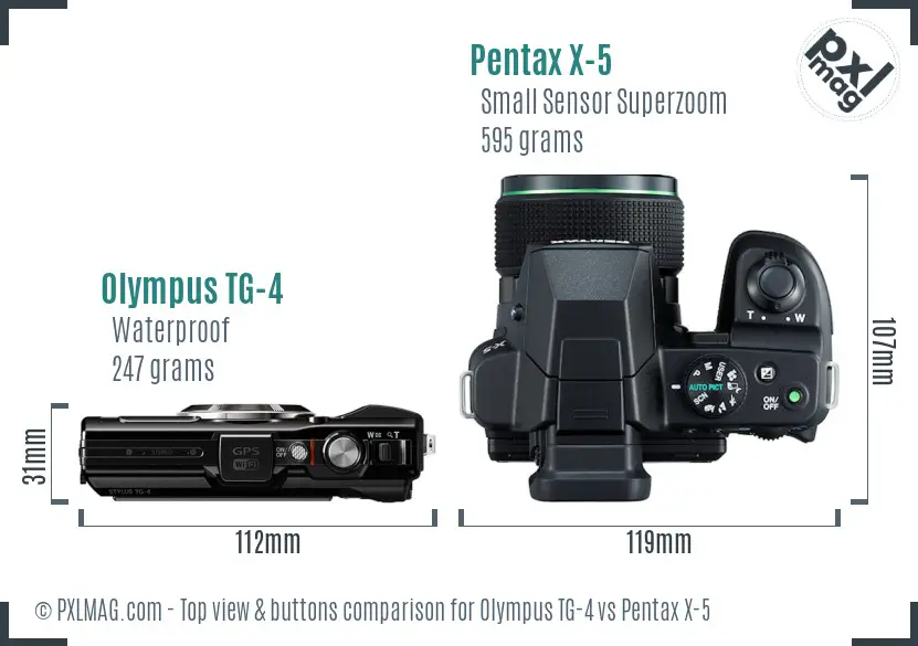 Olympus TG-4 vs Pentax X-5 top view buttons comparison Olympus TG-4 vs Pentax X-5 top view buttons comparison