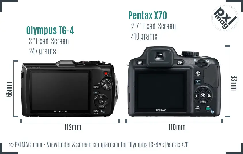 Olympus TG-4 vs Pentax X70 Screen and Viewfinder comparison