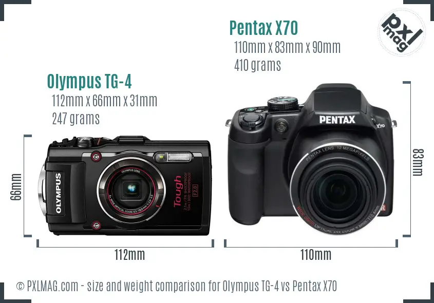 Olympus TG-4 vs Pentax X70 size comparison