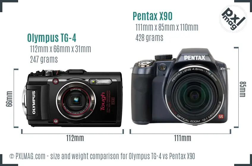 Olympus TG-4 vs Pentax X90 size comparison