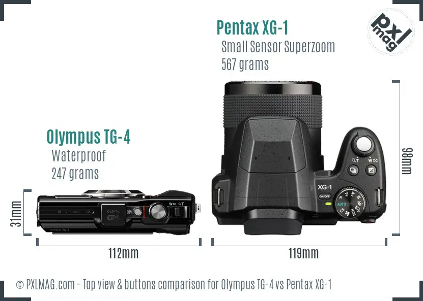 Olympus TG-4 vs Pentax XG-1 top view buttons comparison Olympus TG-4 vs Pentax XG-1 top view buttons comparison
