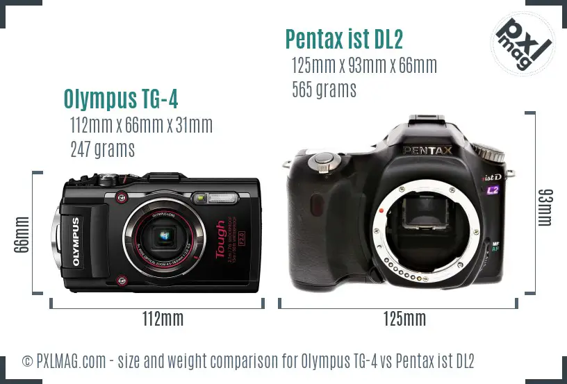 Olympus TG-4 vs Pentax ist DL2 size comparison