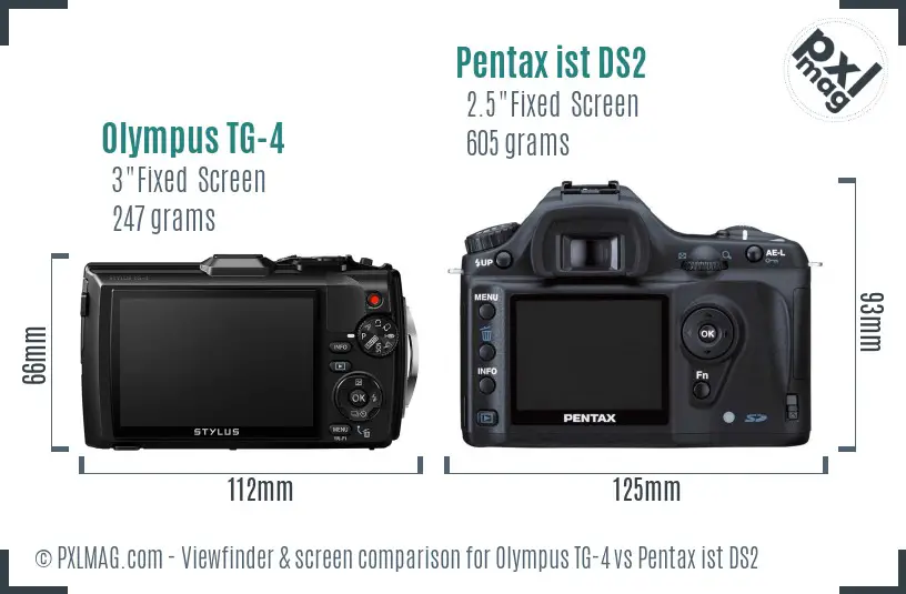 Olympus TG-4 vs Pentax ist DS2 Screen and Viewfinder comparison