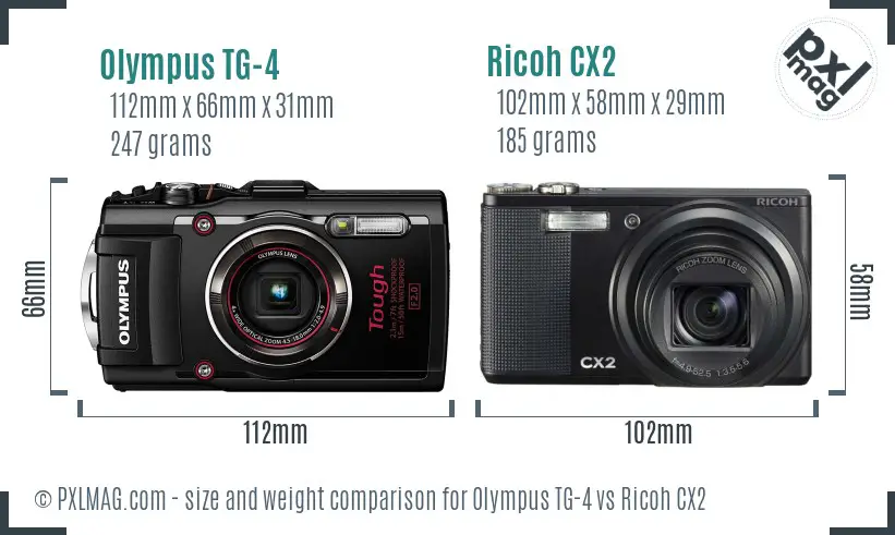 Olympus TG-4 vs Ricoh CX2 size comparison