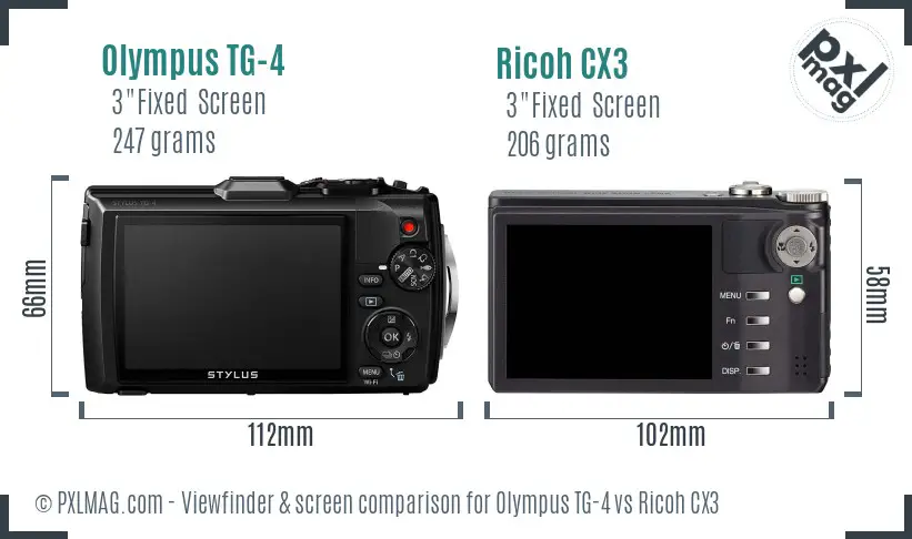 Olympus TG-4 vs Ricoh CX3 Screen and Viewfinder comparison