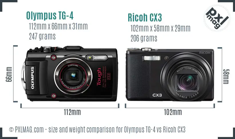 Olympus TG-4 vs Ricoh CX3 size comparison