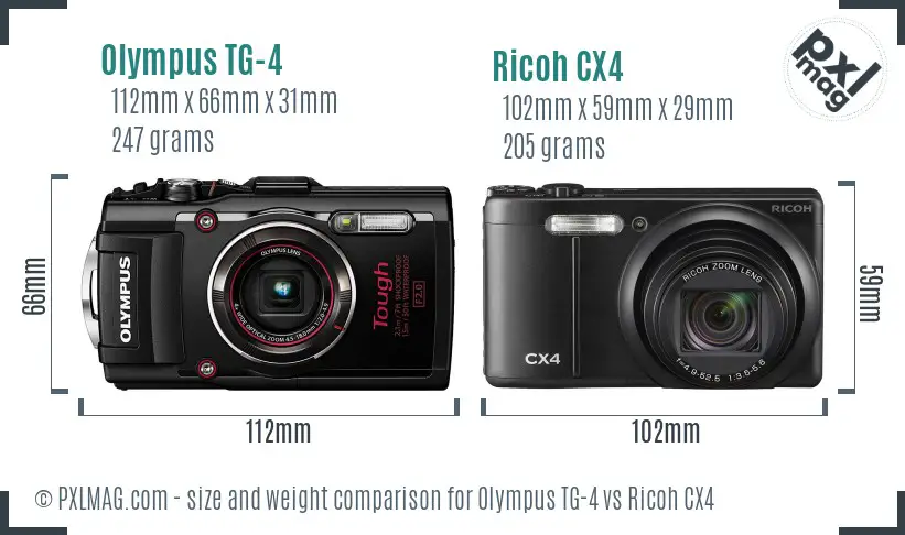 Olympus TG-4 vs Ricoh CX4 size comparison