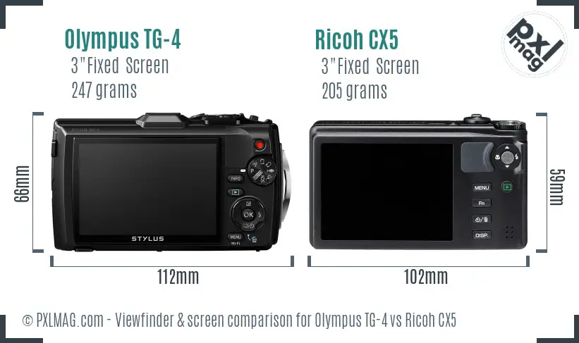 Olympus TG-4 vs Ricoh CX5 Screen and Viewfinder comparison