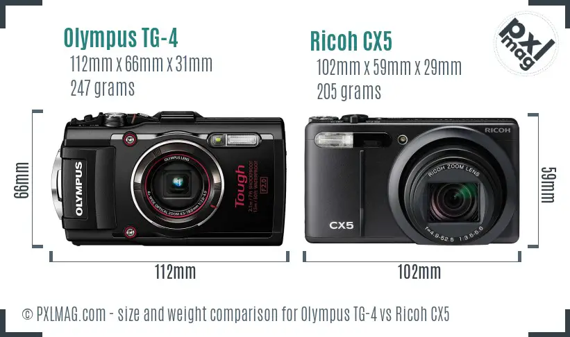 Olympus TG-4 vs Ricoh CX5 size comparison