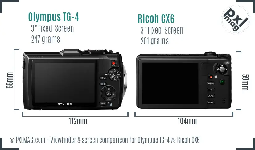 Olympus TG-4 vs Ricoh CX6 Screen and Viewfinder comparison