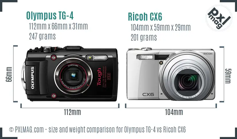 Olympus TG-4 vs Ricoh CX6 size comparison