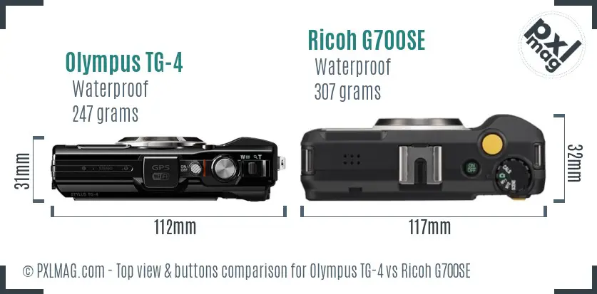 Olympus TG-4 vs Ricoh G700SE top view buttons comparison