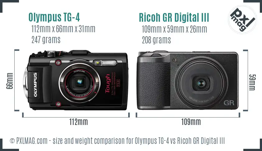 Olympus TG-4 vs Ricoh GR Digital III size comparison