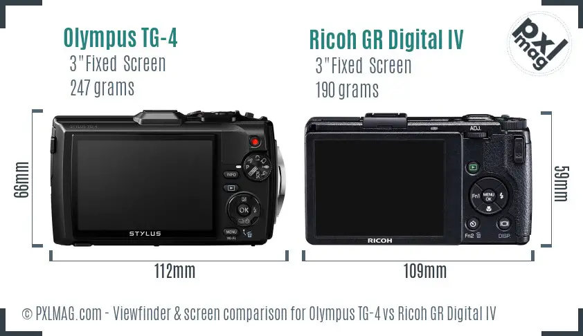 Olympus TG-4 vs Ricoh GR Digital IV Screen and Viewfinder comparison