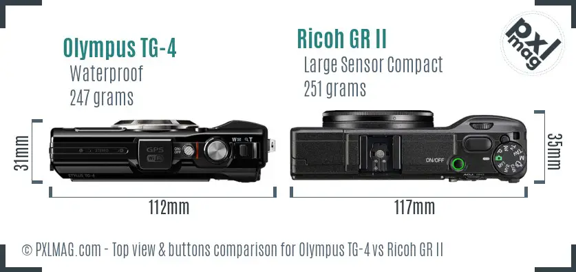 Olympus TG-4 vs Ricoh GR II top view buttons comparison