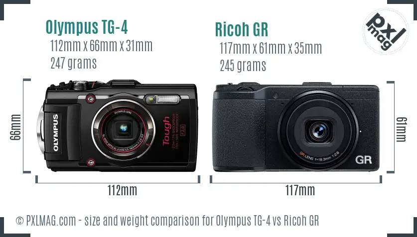 Olympus TG-4 vs Ricoh GR size comparison