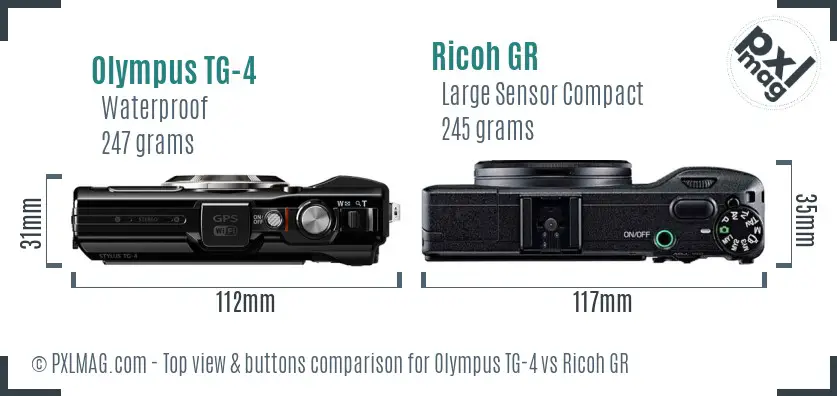 Olympus TG-4 vs Ricoh GR top view buttons comparison