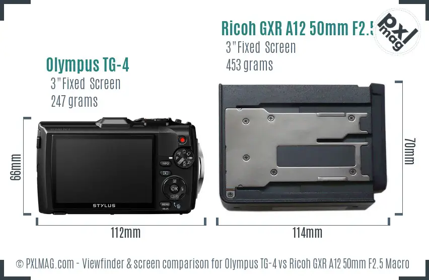 Olympus TG-4 vs Ricoh GXR A12 50mm F2.5 Macro Screen and Viewfinder comparison