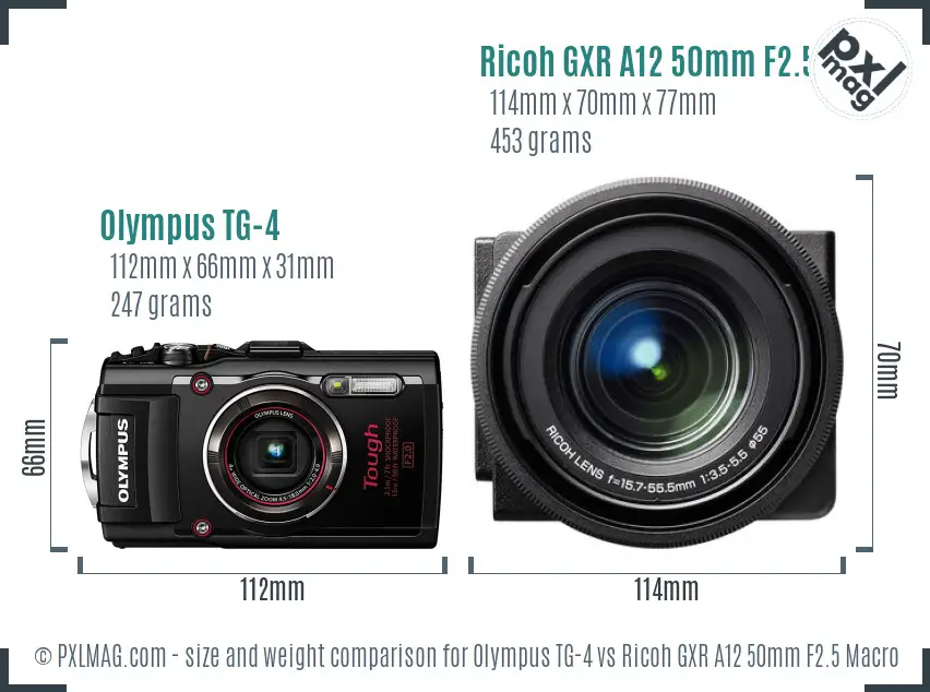 Olympus TG-4 vs Ricoh GXR A12 50mm F2.5 Macro size comparison