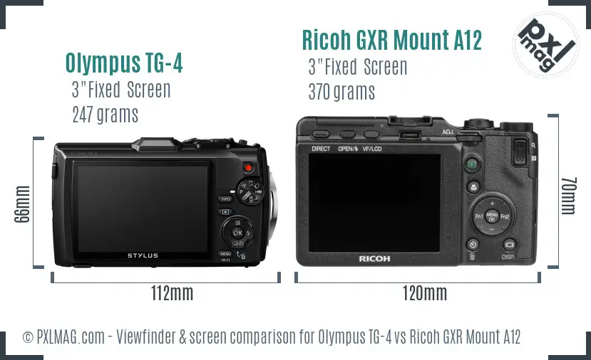 Olympus TG-4 vs Ricoh GXR Mount A12 Screen and Viewfinder comparison