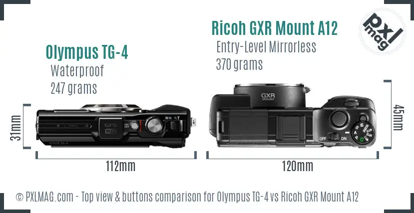 Olympus TG-4 vs Ricoh GXR Mount A12 top view buttons comparison