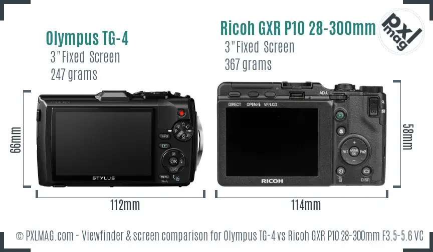 Olympus TG-4 vs Ricoh GXR P10 28-300mm F3.5-5.6 VC Screen and Viewfinder comparison Olympus TG-4 vs Ricoh GXR P10 28-300mm F3.5-5.6 VC Screen and Viewfinder comparison