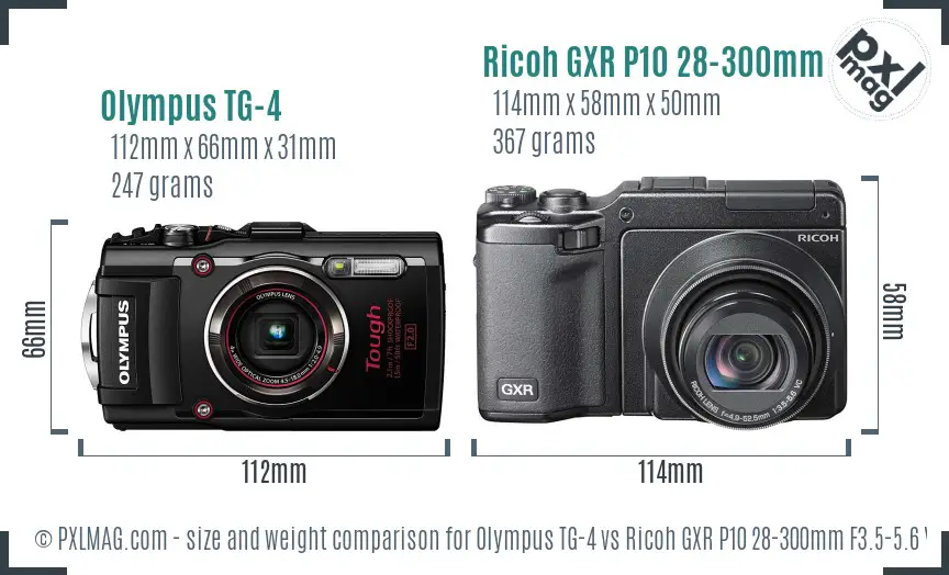 Olympus TG-4 vs Ricoh GXR P10 28-300mm F3.5-5.6 VC size comparison Olympus TG-4 vs Ricoh GXR P10 28-300mm F3.5-5.6 VC size comparison