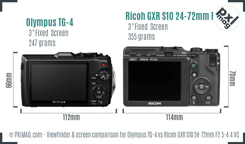 Olympus TG-4 vs Ricoh GXR S10 24-72mm F2.5-4.4 VC Screen and Viewfinder comparison