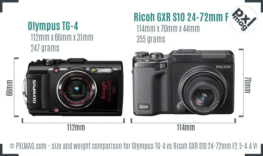 Olympus TG-4 vs Ricoh GXR S10 24-72mm F2.5-4.4 VC size comparison