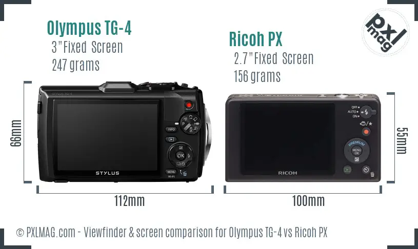 Olympus TG-4 vs Ricoh PX Screen and Viewfinder comparison