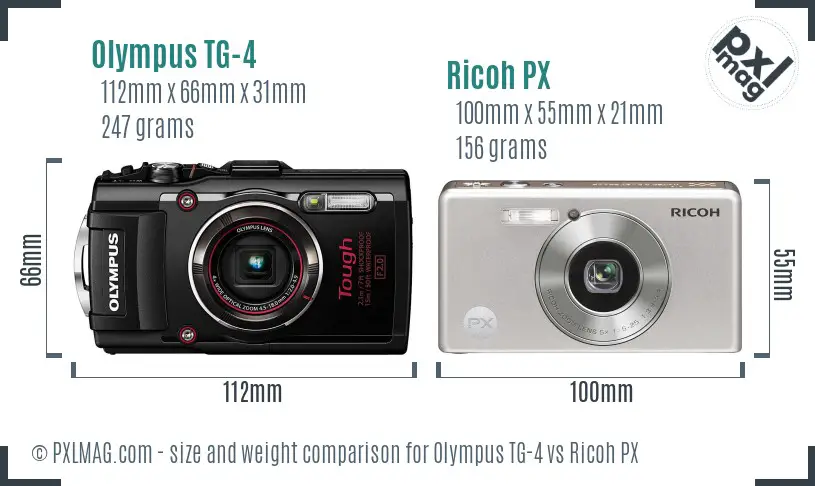 Olympus TG-4 vs Ricoh PX size comparison