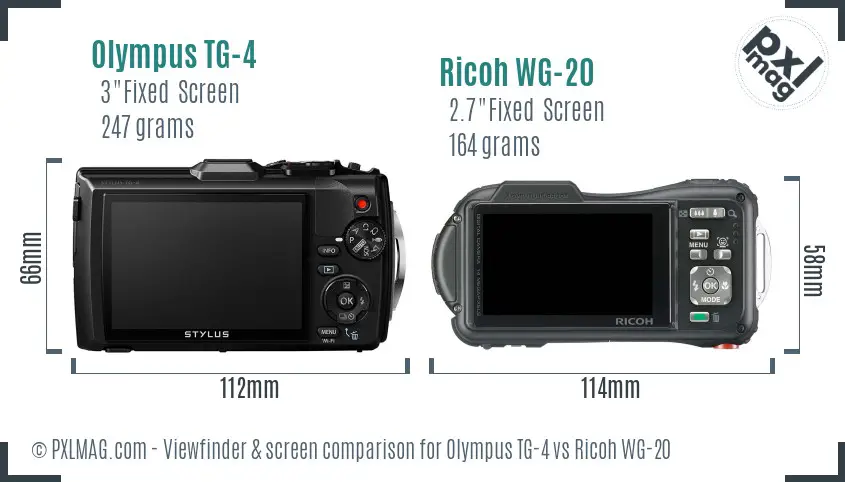 Olympus TG-4 vs Ricoh WG-20 Screen and Viewfinder comparison