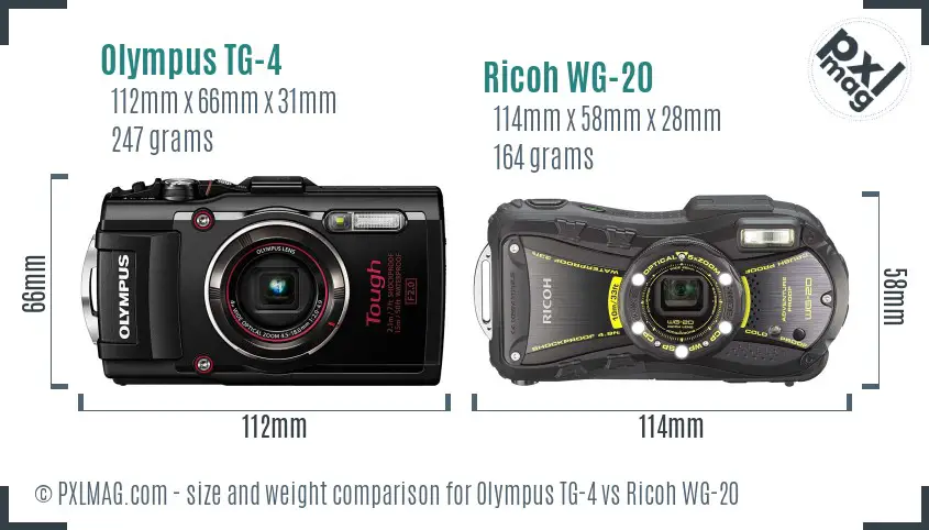 Olympus TG-4 vs Ricoh WG-20 size comparison