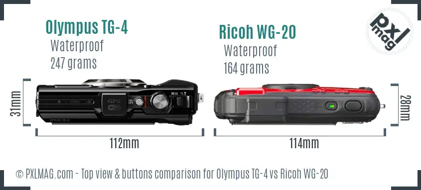Olympus TG-4 vs Ricoh WG-20 top view buttons comparison