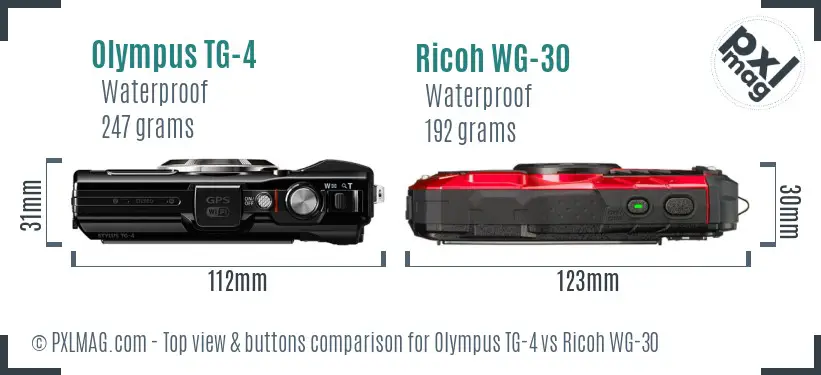 Olympus TG-4 vs Ricoh WG-30 top view buttons comparison