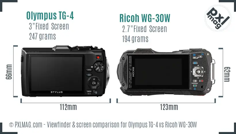 Olympus TG-4 vs Ricoh WG-30W Screen and Viewfinder comparison